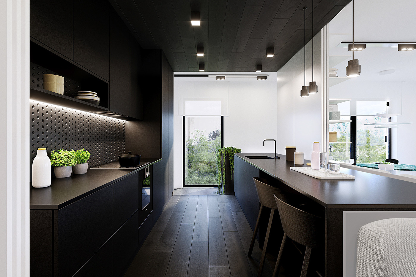 Черный Потолок В Интерьере Кухни Фото Дизайн