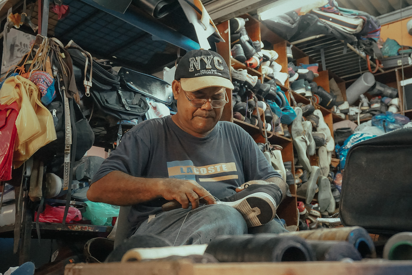 Cobbler shoe repair worker industrial product design