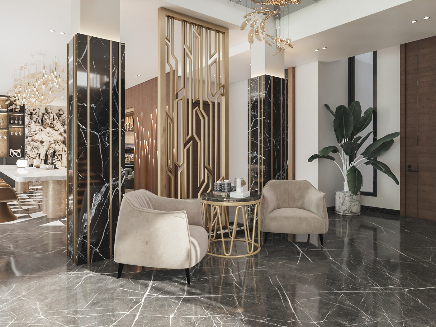 archviz Interior luxury modern Villa visualization living room Classic contemporary dining
