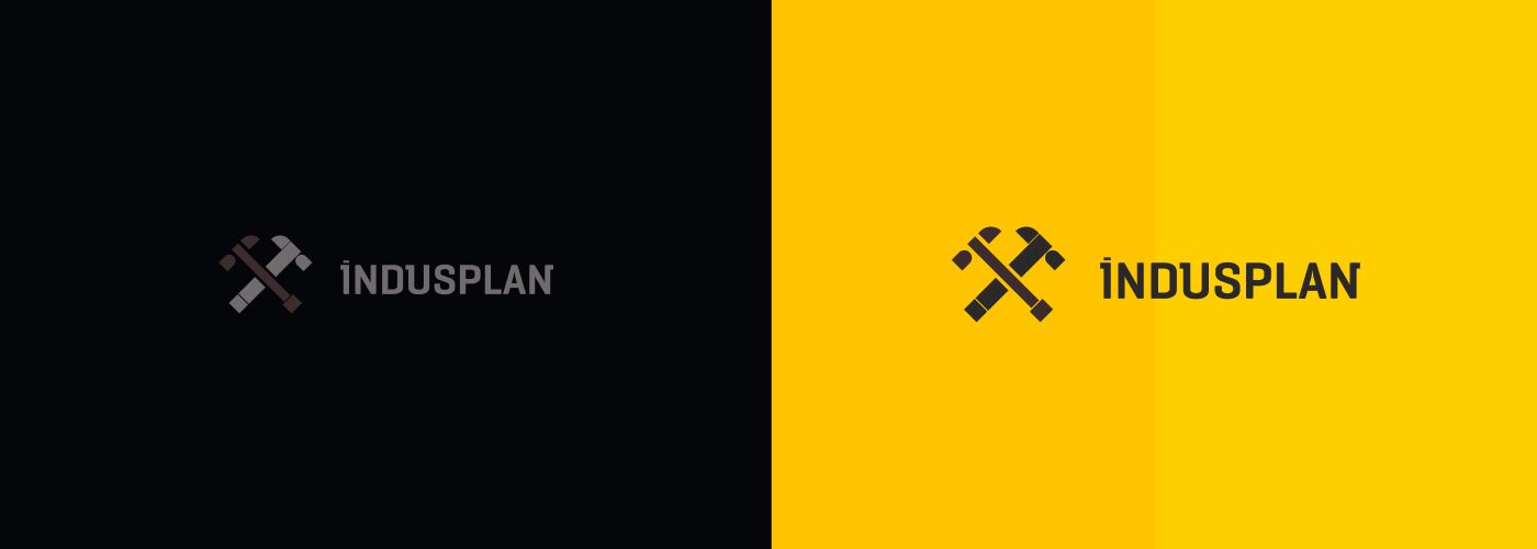 two logotypes indusplan in black and yellow background