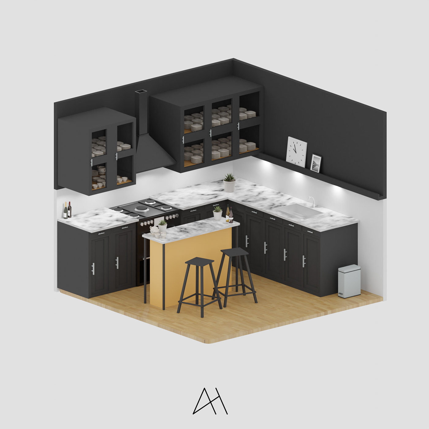 3D architecture blender design Interior interior design  kitchen modeling modern Render
