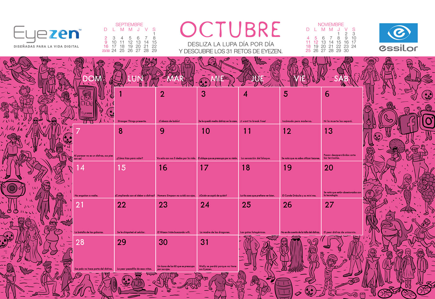 calendar design ILLUSTRATION  creative essilor challenge calendario Retos ilustracion