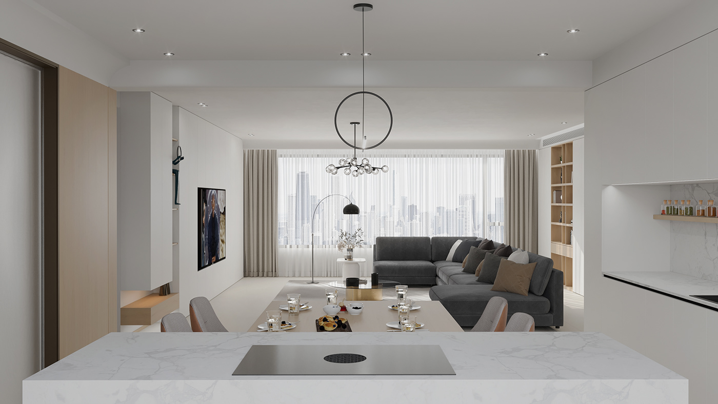 design interior design  architecture 3D visualization kitchen decor home decor kitchen design living room