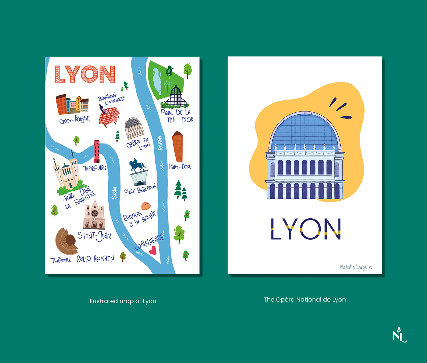 lyon map Travel tourism Food  recipe editorial postcard poster City Guide