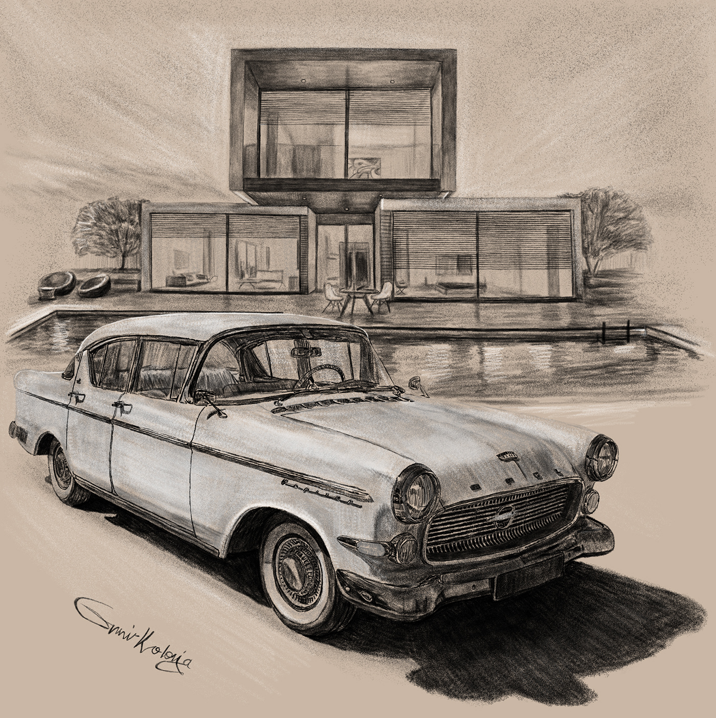 black and white car drawing Car Illustration car portrait Digital Drawing house drawing House illustration House Portrait Pencil drawing sketch