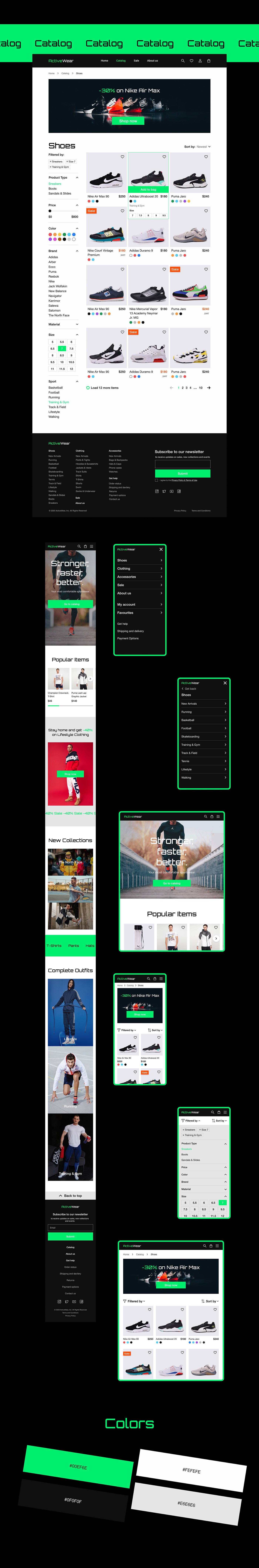 Brutalism Ecommerce interface design neon Online shop shop sneakers sport Sportswear ux