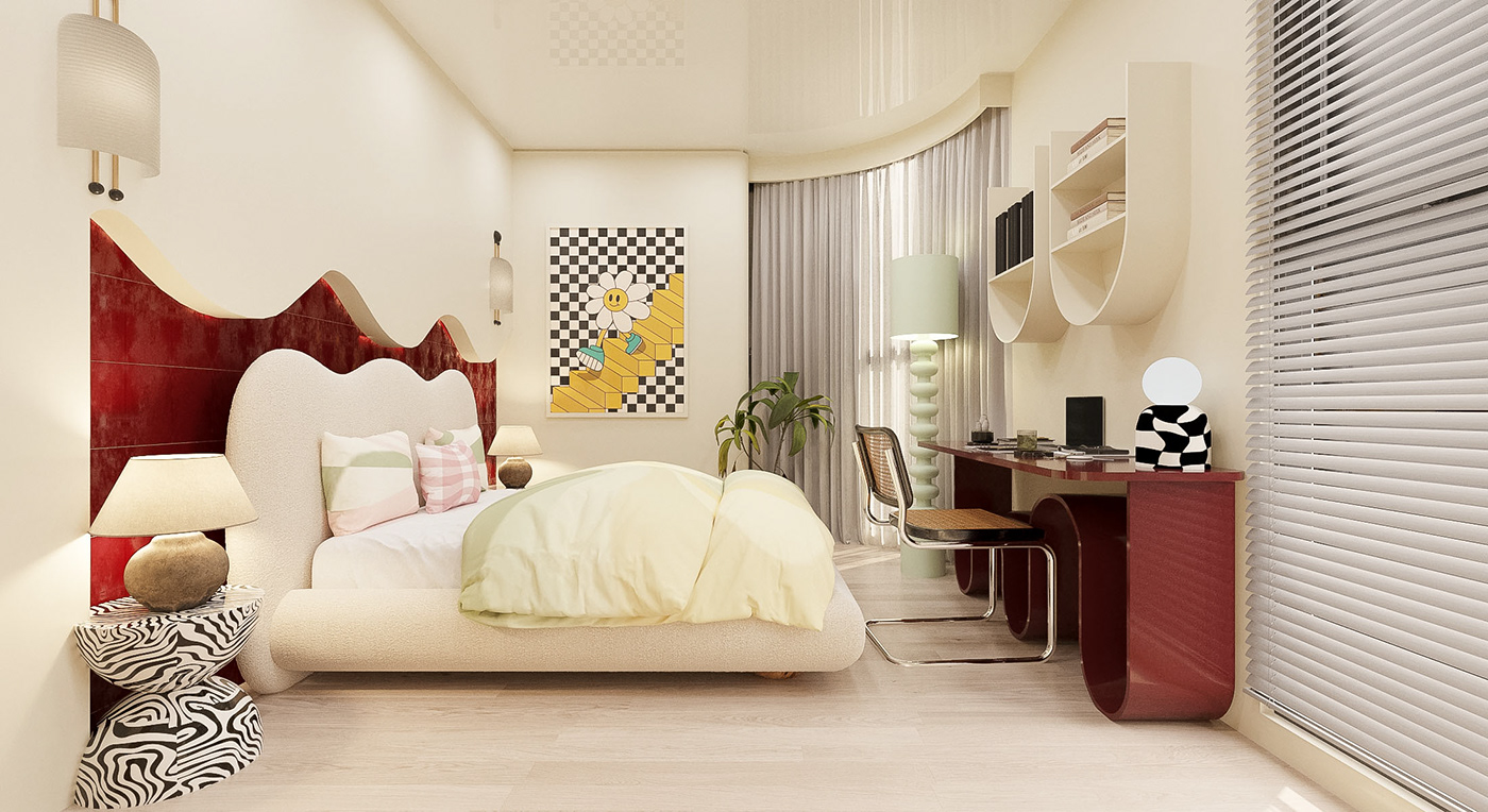 retrofuturism vintage minimalist interior design  3dsmax Vinhome grand park hochiminhcity vietnam