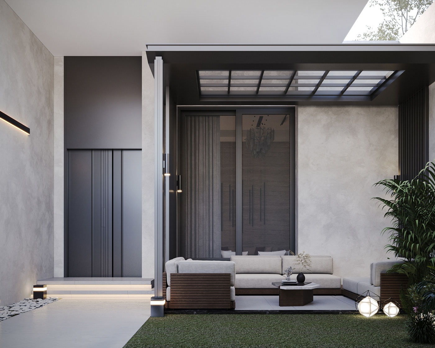 modern simple interior design  garden backyard exterior Render minimaliist visulaization yard