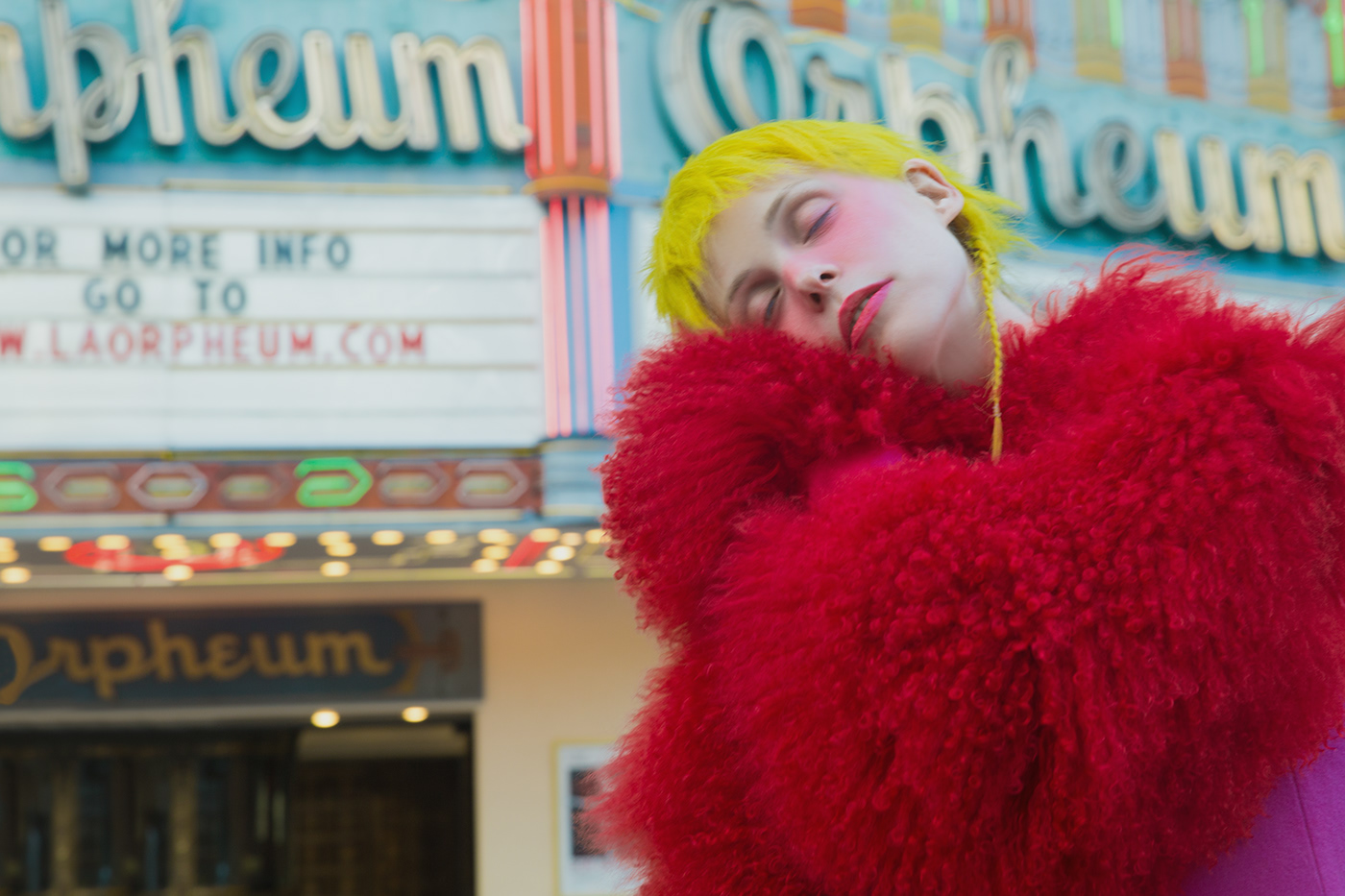 Singer artist yellow sunshine Fashion  portrait petite meller Los Angeles beach Cinema