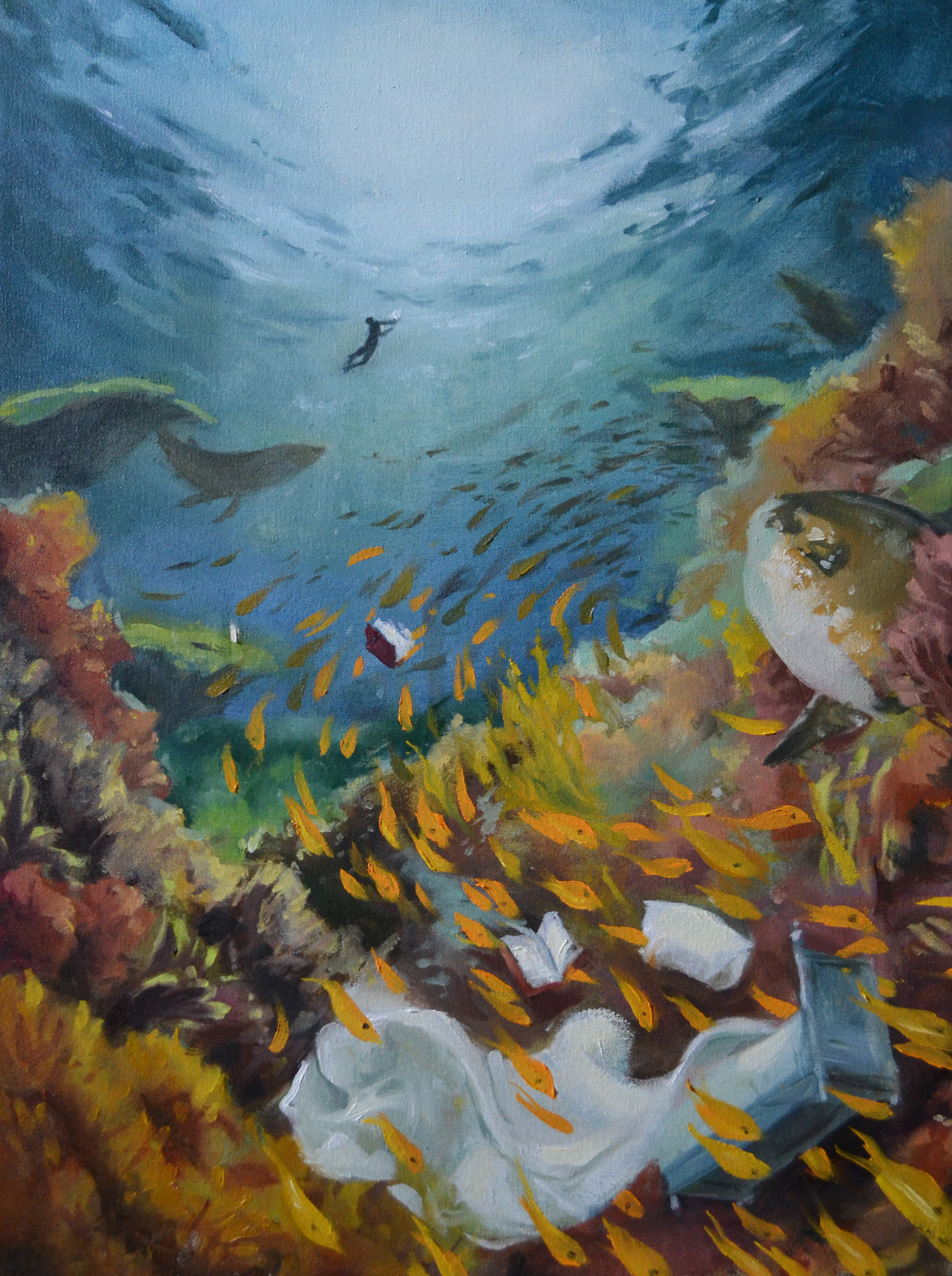 ILLUSTRATION  children's illustration painting   paint design Oil Painting underwater Ocean fish coral reef
