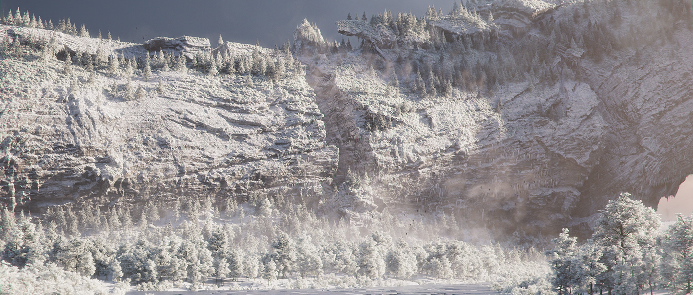 fossile frozen giant ice mountain pine river Sediment snow Tree 
