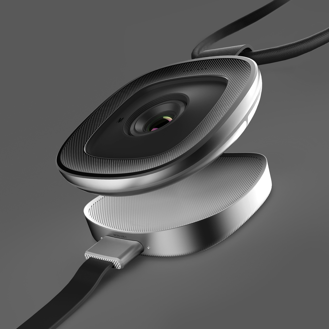 Wearable pattern metal camera black Earbuds app Necklace gray headphones