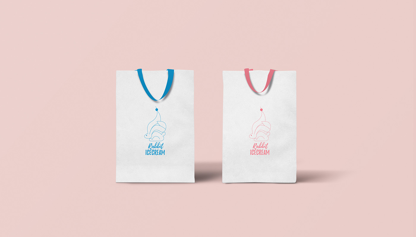 rabbit icecream design package brand identity cherry pink blue