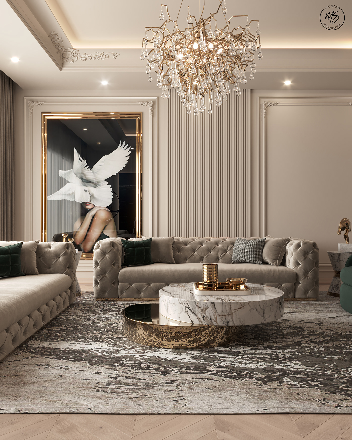 neoclassic warm reception luxury Render architecture visualization 3D 3ds max beige console Covet covethouse design Entrance furniture house Villa residential rendering corona mirror interior design  Interior Marble luxurious living dining