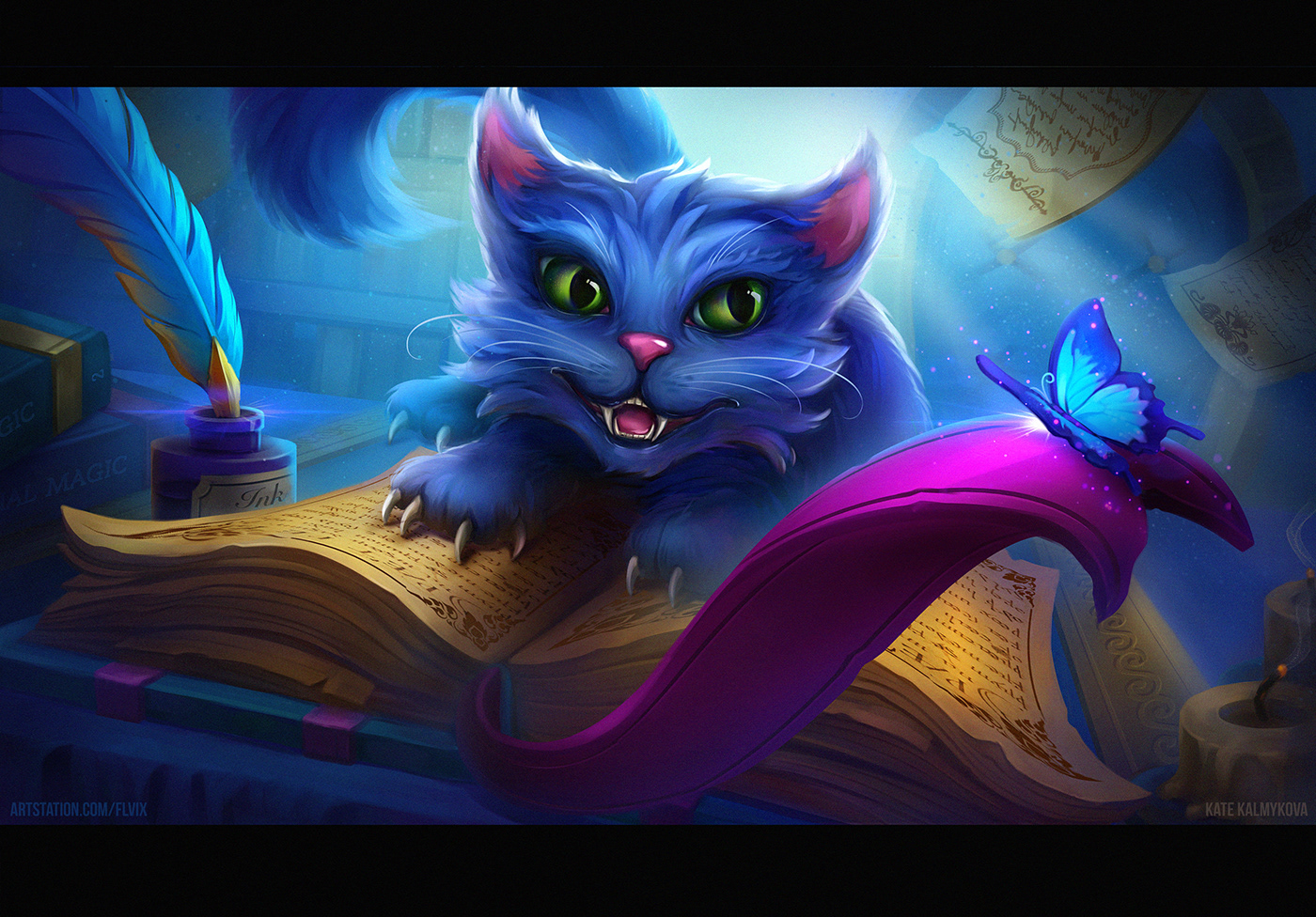 Cat butterfly Splash art promo art fantasy library book wizard Magic   Magic cat