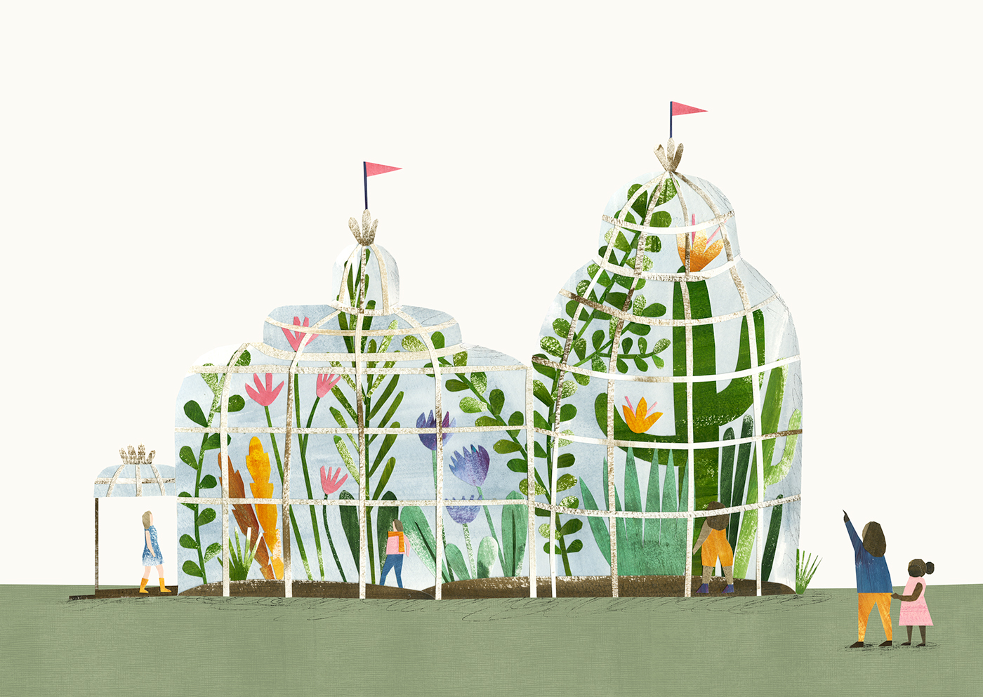 book illustration collage painted paper plants gardens garden greenhouse