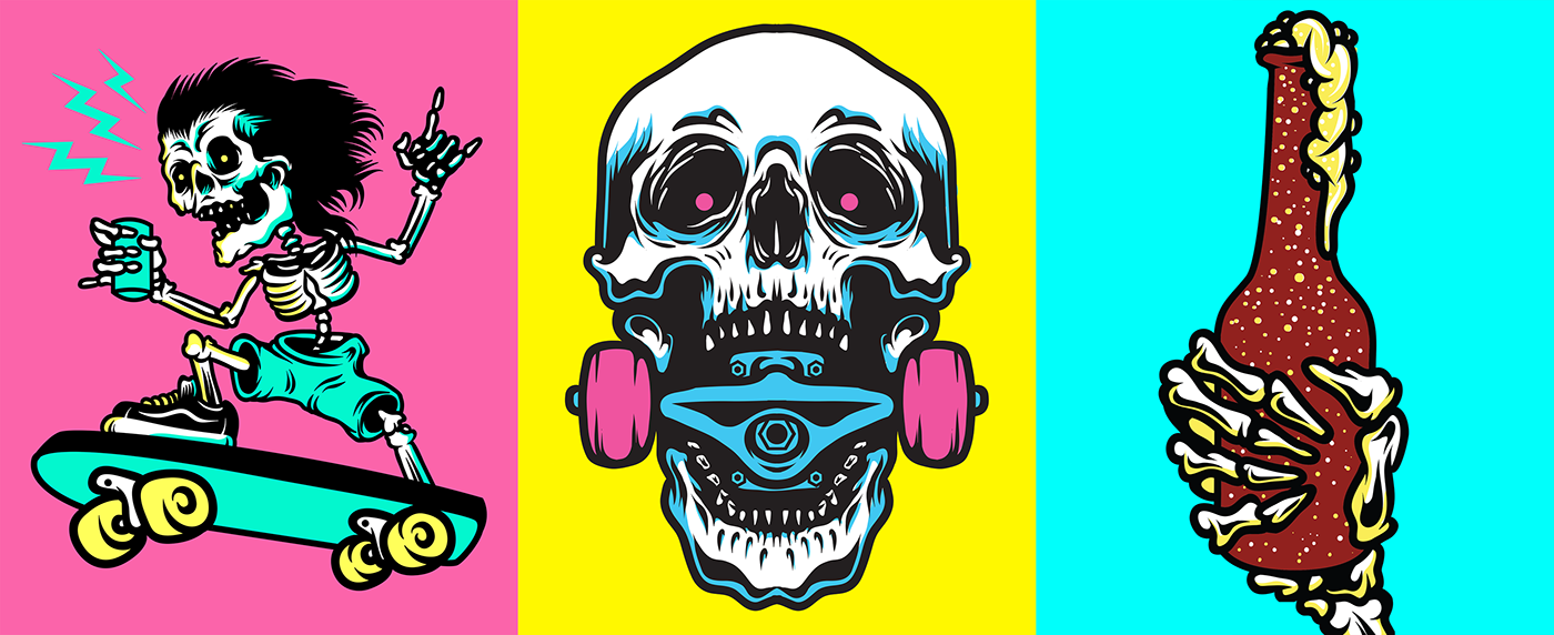 skulls skate Surf ilustration skateboard wacom ilustracion skull punk Rock And Roll