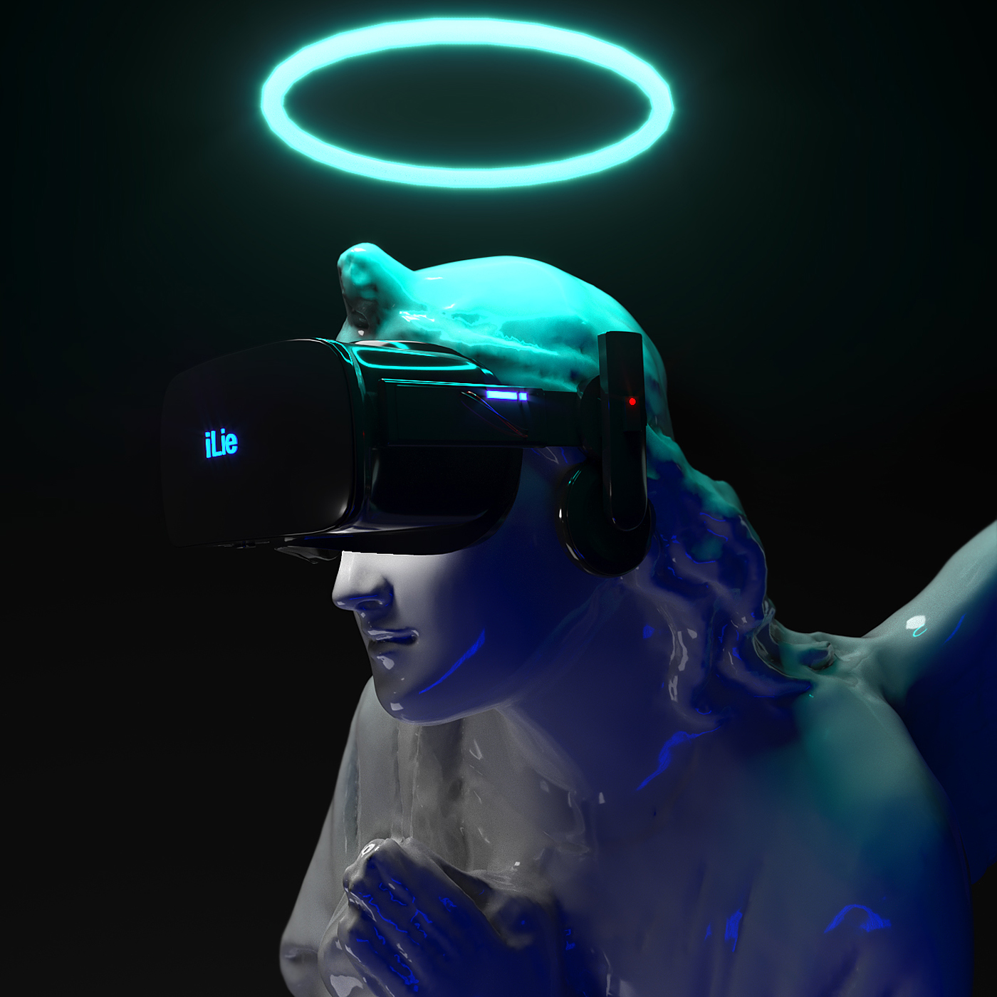 3D future Glitch neon 3ds max trands sculpture angel vr wings