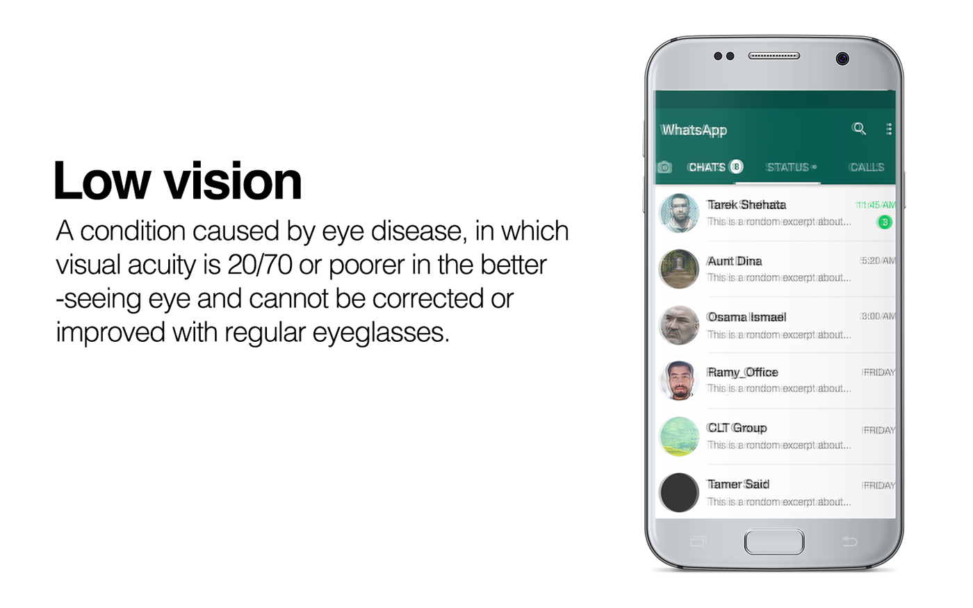 WhatsApp short sight color blind UI/UX concept Visual impairment redesign Case Study