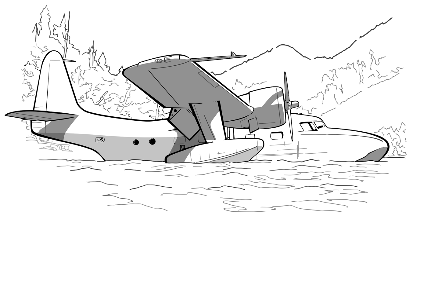 digital illustration Aeroplane Seaplane flying boat grumman