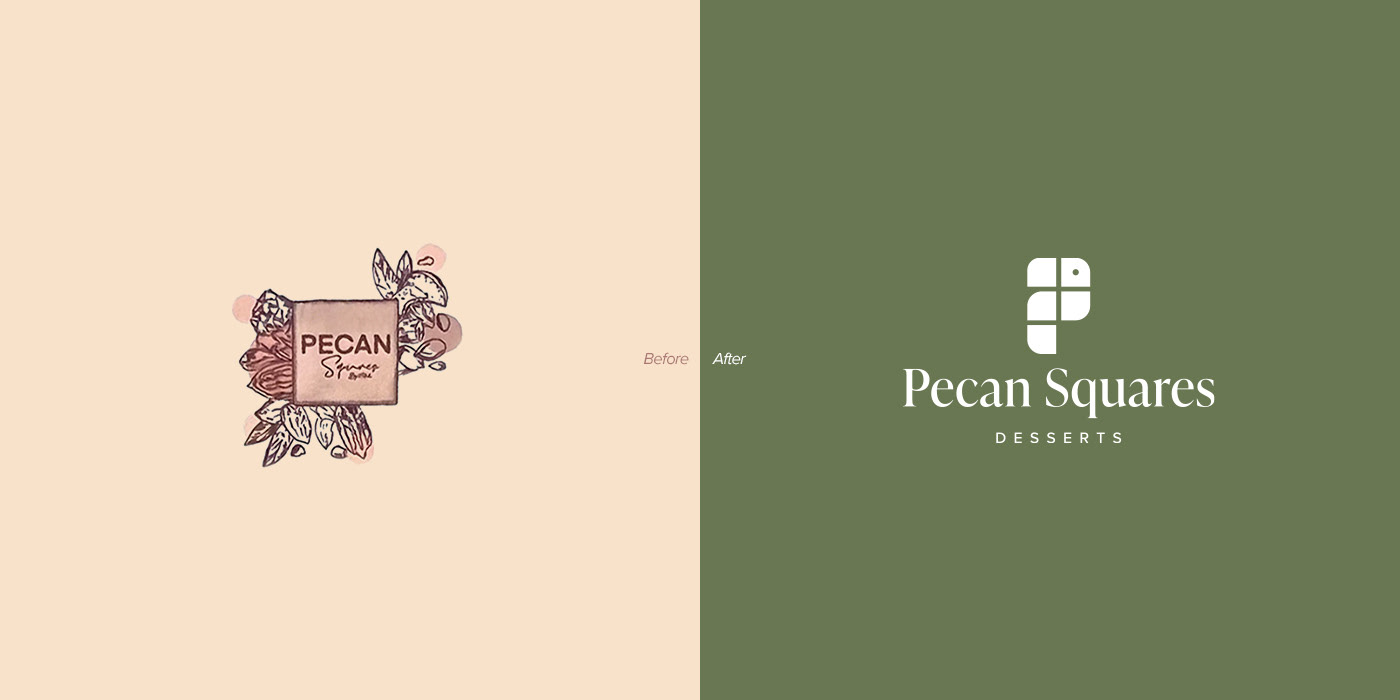 Pecan Square Dessert Logo Before and After Comparison