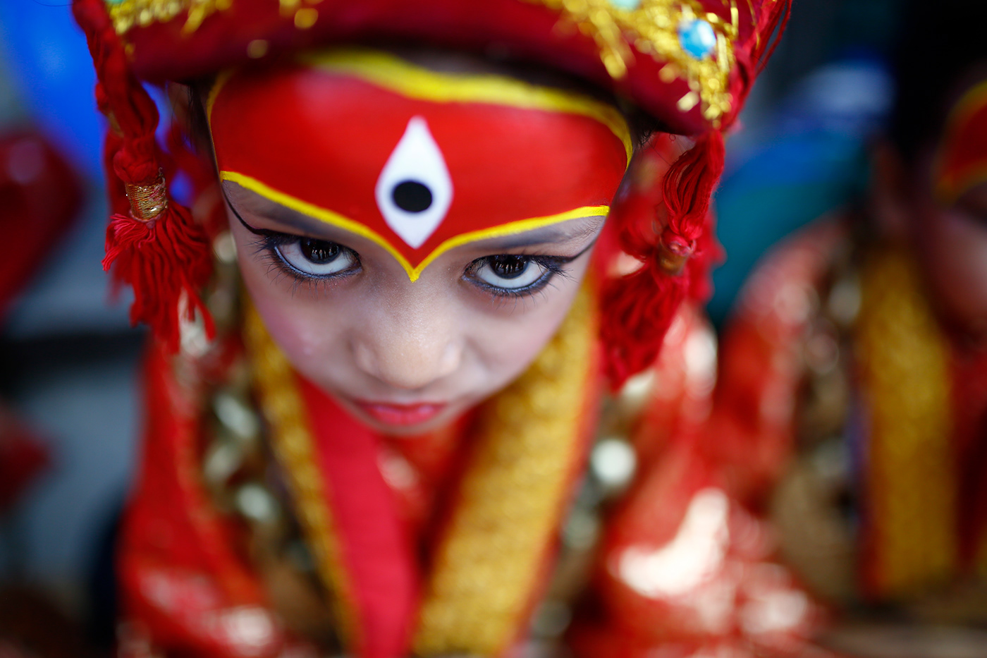 nepal kathmandu asia culture ritual tradition livinggoddess kumaripuja girls adorned