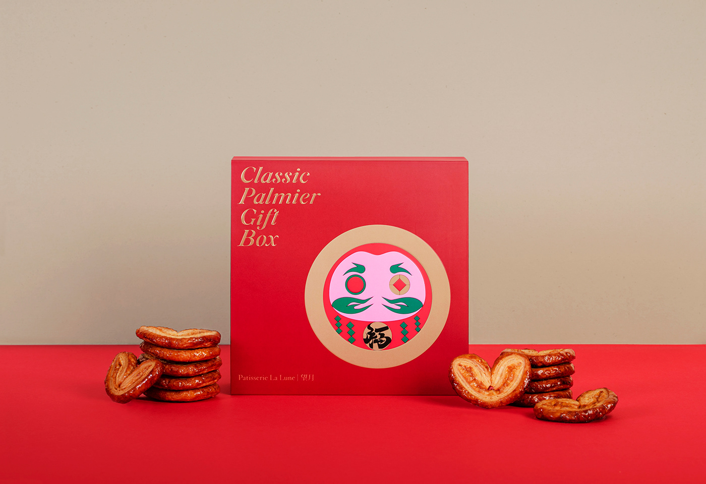 box design chinese new year cny festive packaging design Patisserie La Lune pengguin tiger 望月 達摩