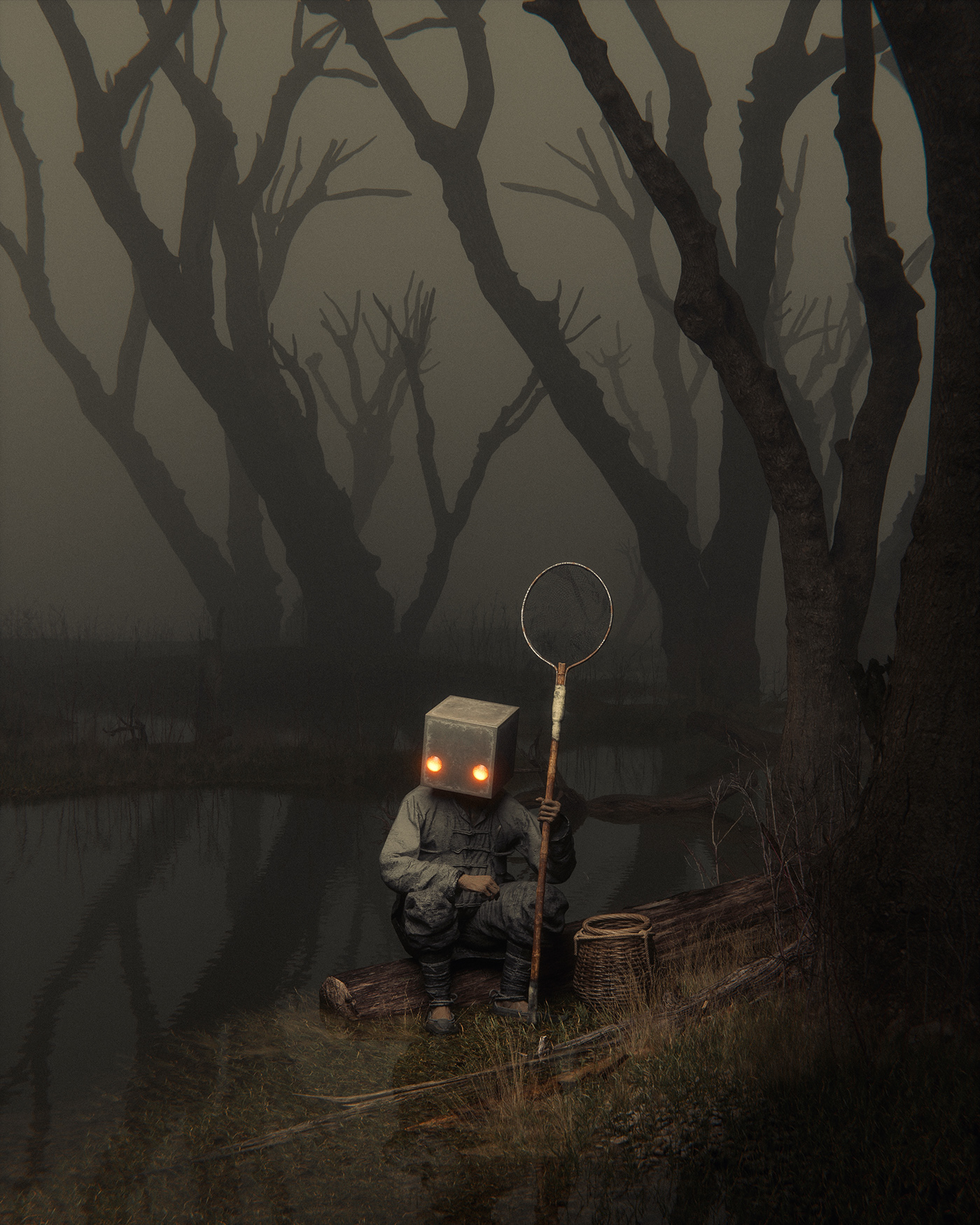 dark mood 3D Render Digital Art  art lighting fog forest water