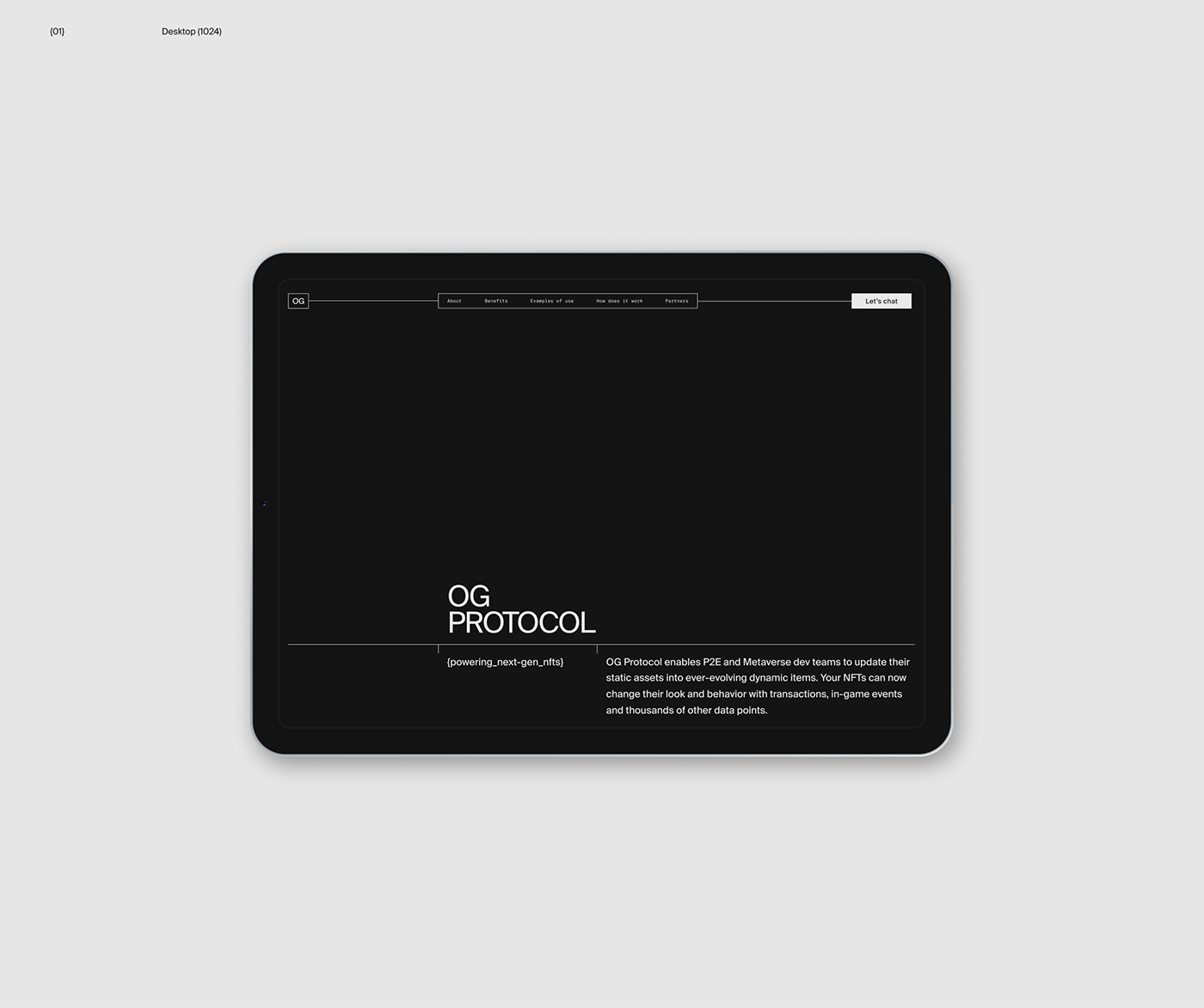 Mobile version of Black and white Web design for NFT platform