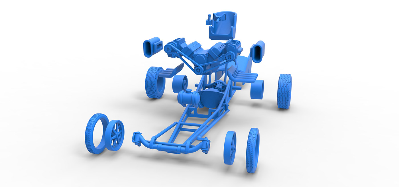 3D printable Drag dragster front engine dragster old school race car toy v8 vintage