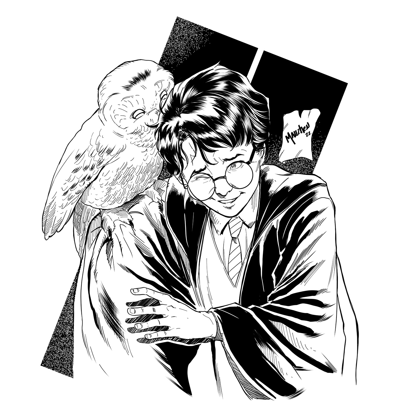 artwork Digital Art  digital illustration Drawing  fantasy harry potter Magic   owl witch wizard