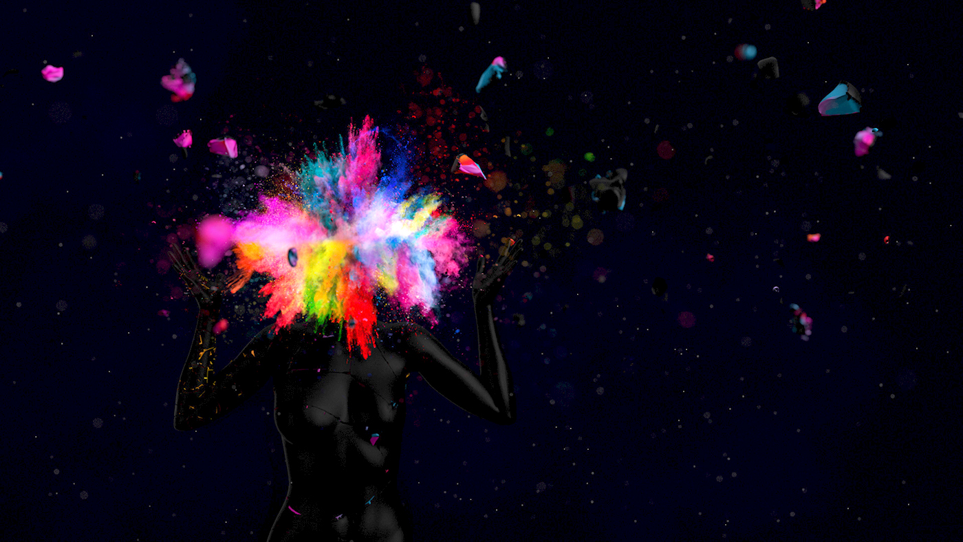 explosion c4d woman DAZ color colorful dust