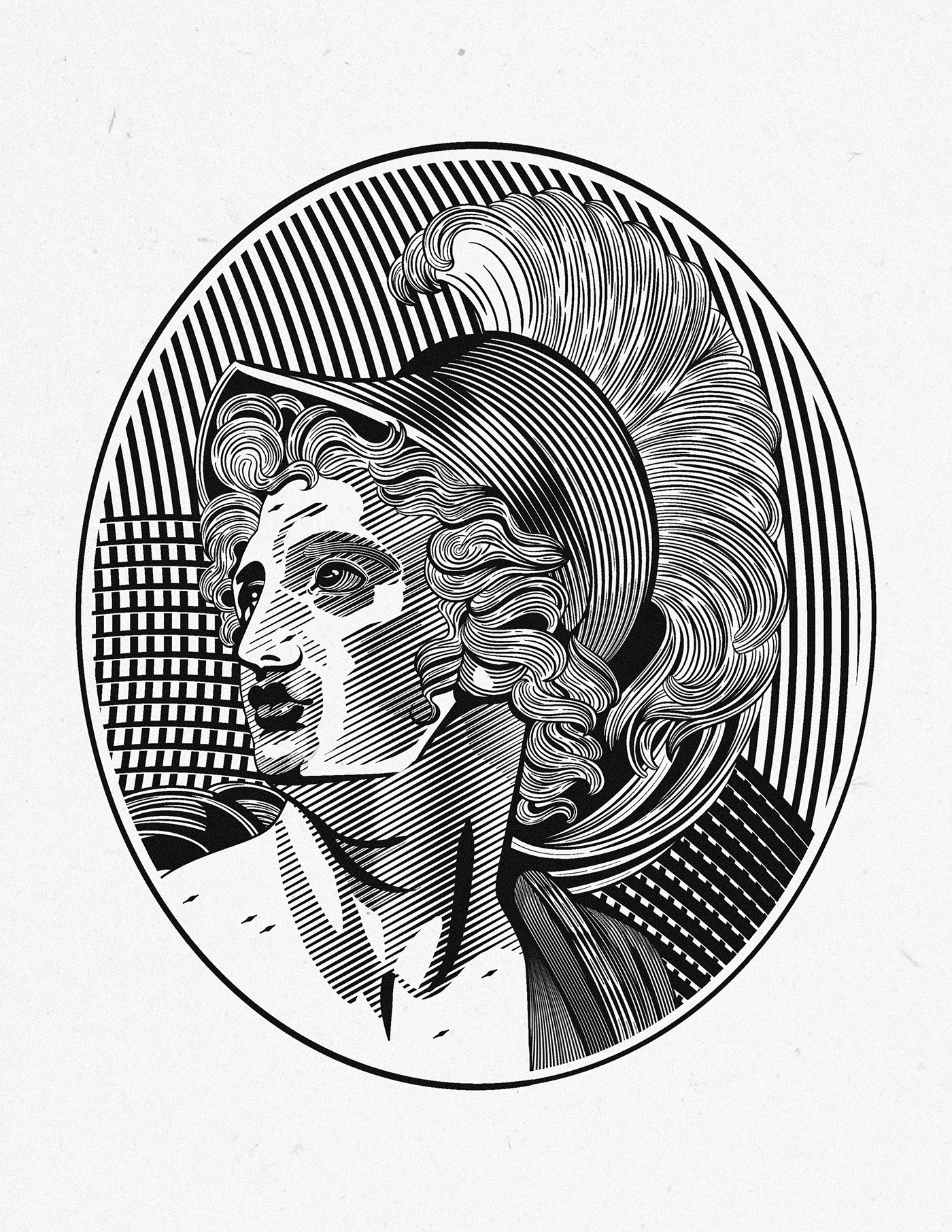 Aleister Crowley alexander black and white engraving gravure julius caesar line art napoleon Porfirio Diaz salvador dali