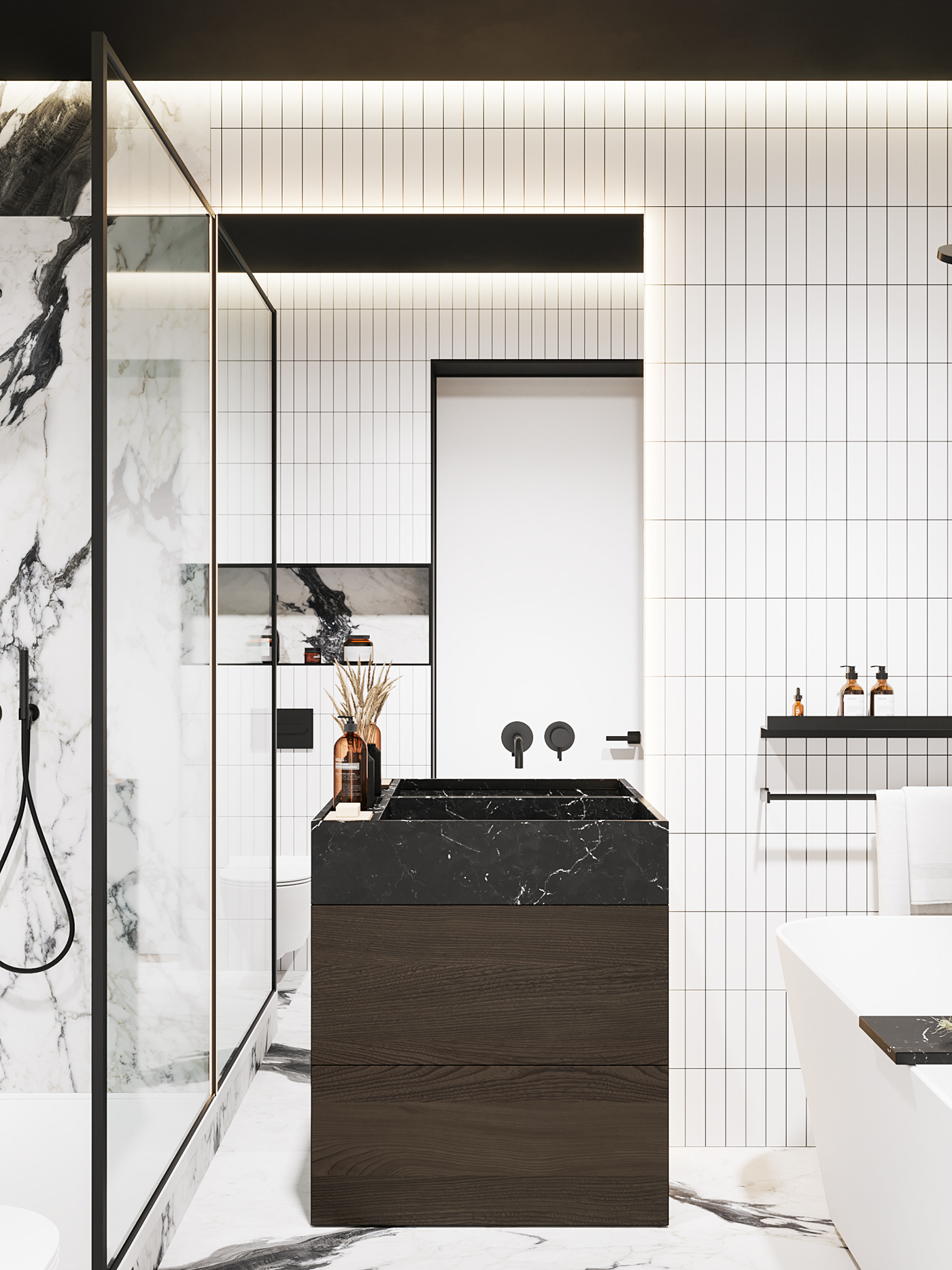 41zero42 black marble floor gres interior design  Minotti Moscow poliform White wood