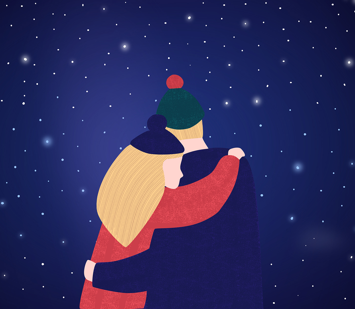 hugs winter snowy stars kawaii night couple cuddles