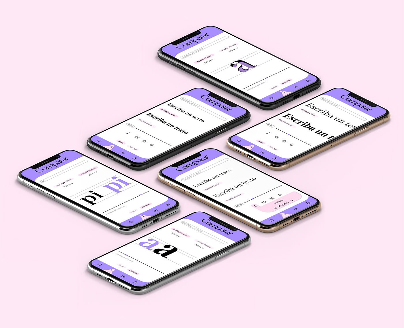 aplicación design diseño gráfico Figma Mobile app tipografia UI/UX venancio