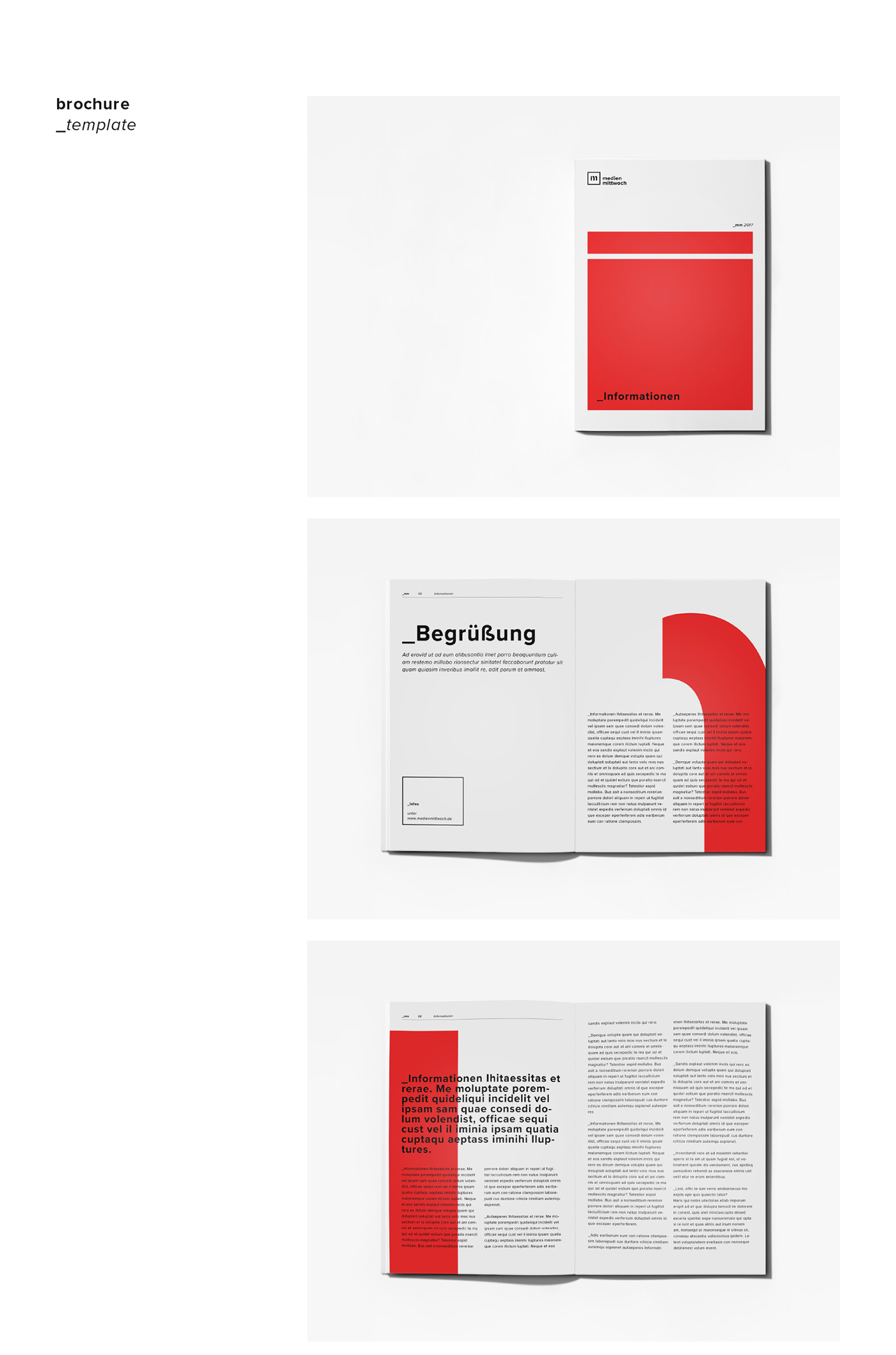 red minimalistic Corporate Design bauhaus Frankfurt Medienmittwoch business card letterhead brochure postcard