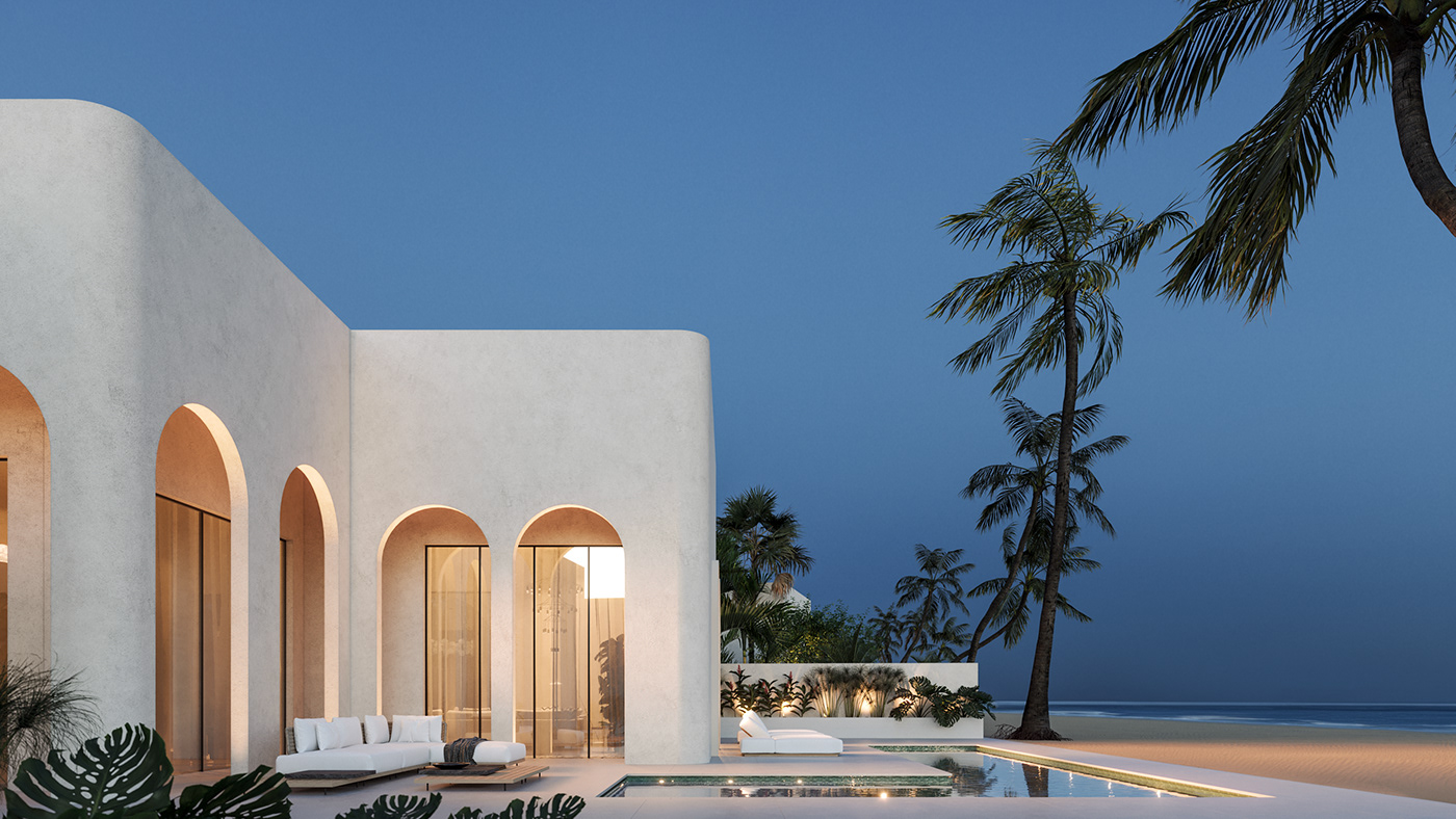 exterior beach sunset architecture Render visualization archviz Kuwait dubai arabic