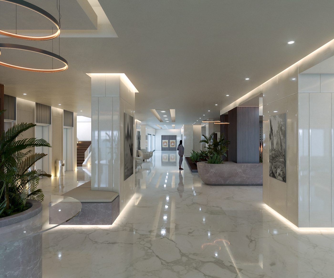 Eslam Hamed Interior architecture 3ds max visualization vray Render hotel reception interior design 