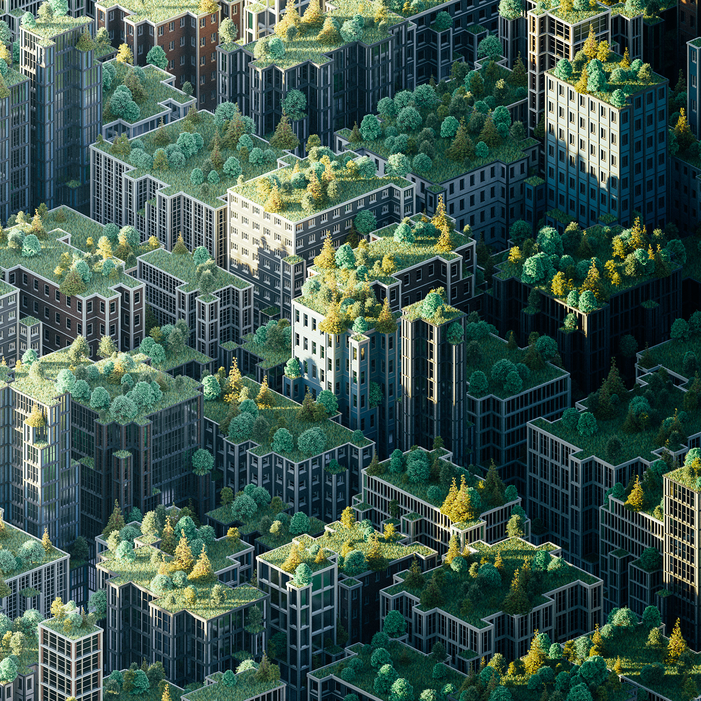 3D architecture city generative Isometric Nature sci-fi surreal Tree 