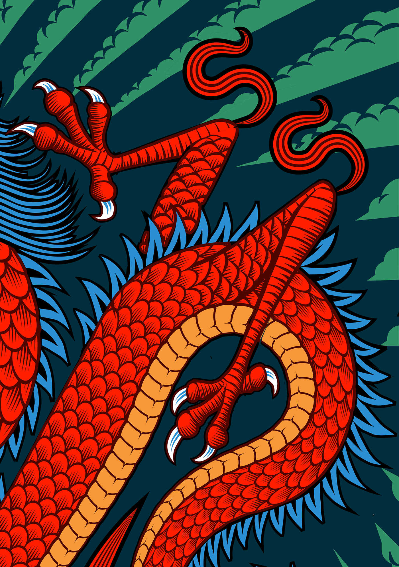 dragon vector adobe illustrator vector art woodcut japanese Martial Arts BJJ Brazilian jiu jitsu jiu jitsu