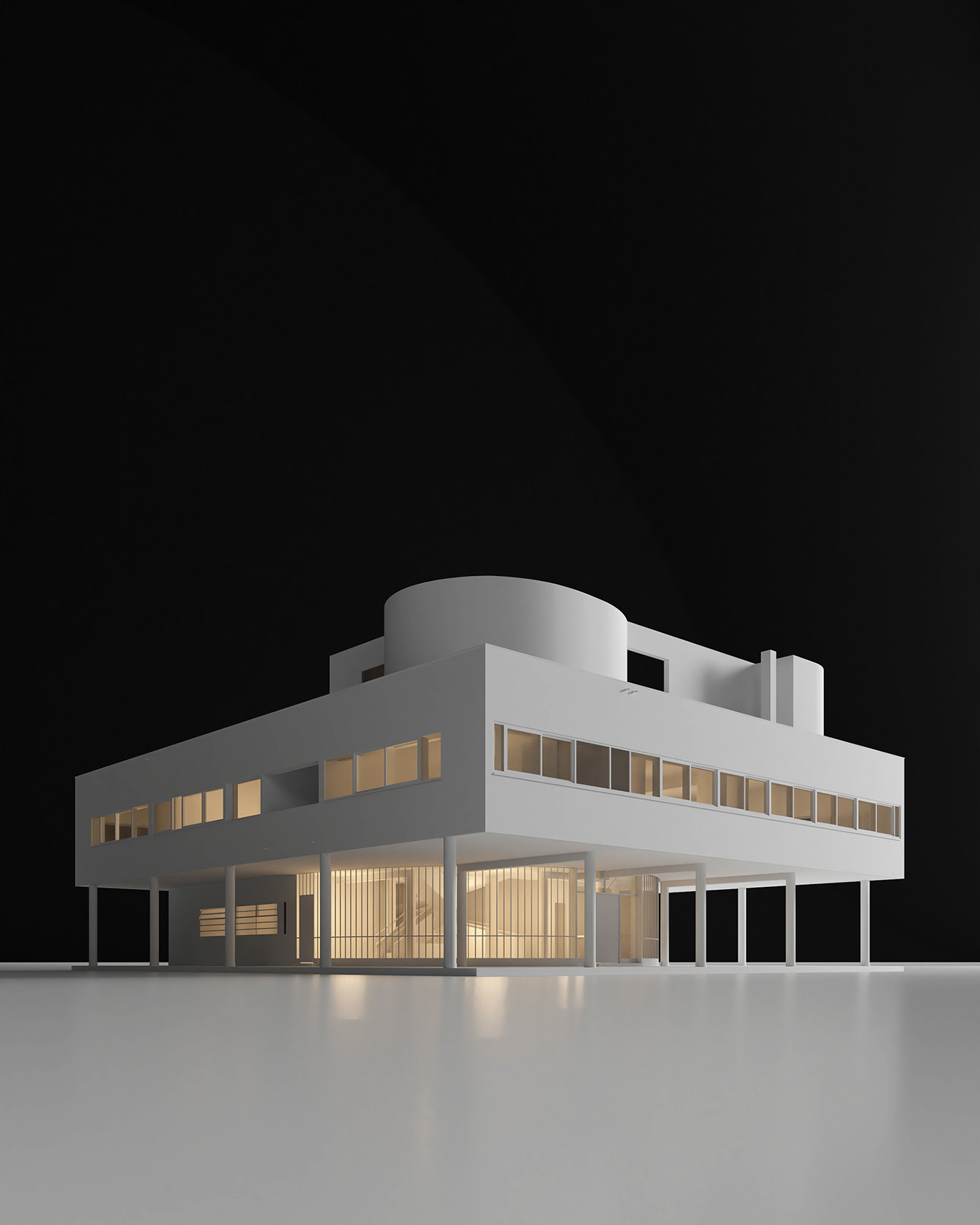 3D architecture house Le Corbusier maquette modern house rendering sketchup pro Villa Savoye vray