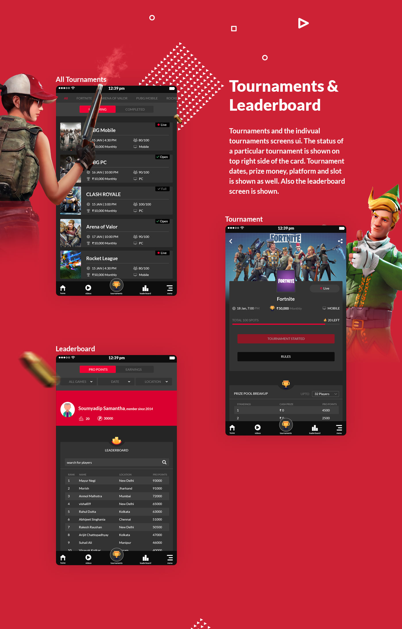 Gaming esports UI ux Tournament app design best design iOS App