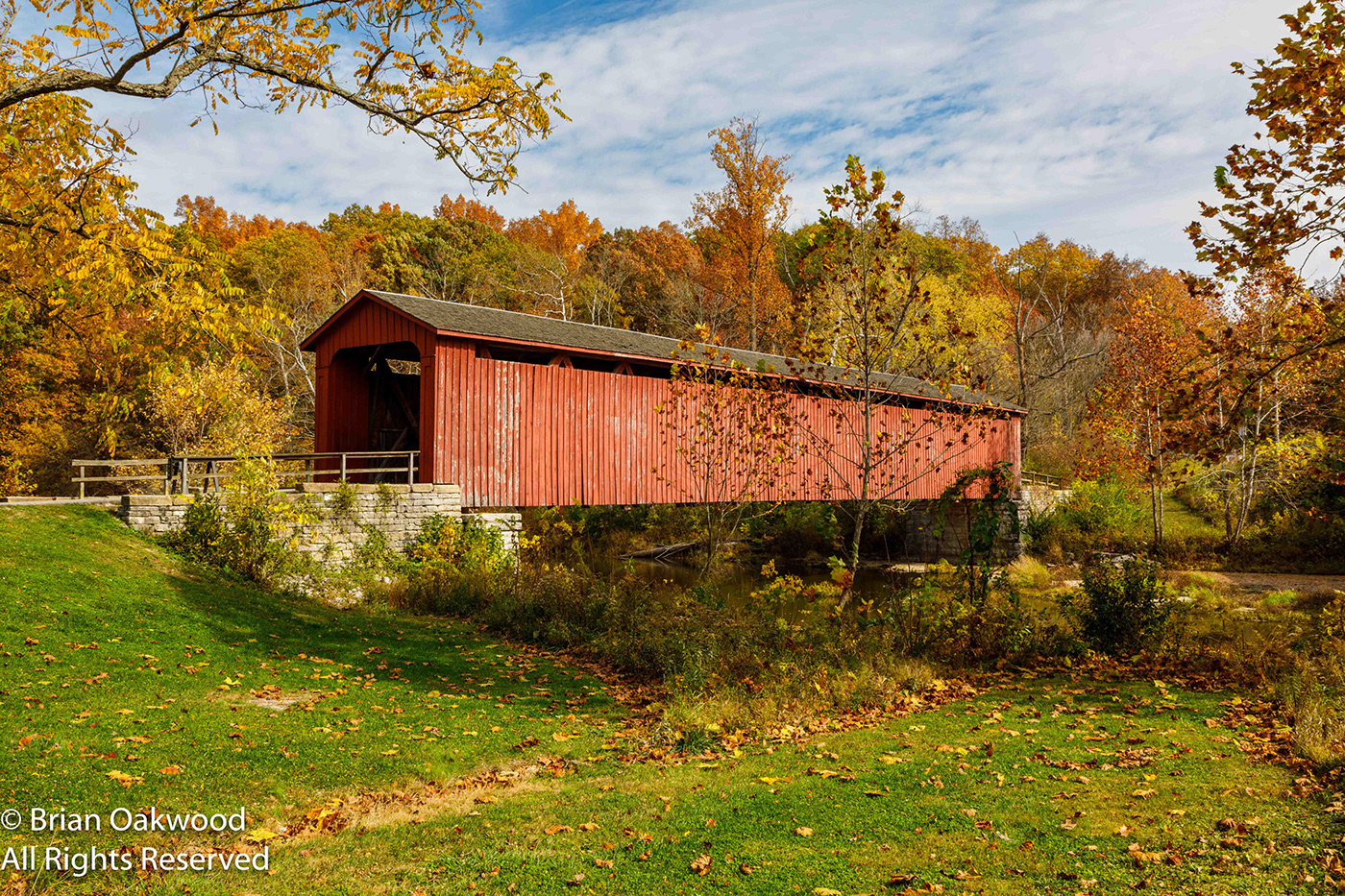 Photography  autumn brown county state park fall color covered bridge water fall