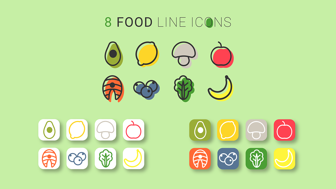 flat Food Icons Icon icon design  icons icons set line icon line icons set logos vectors