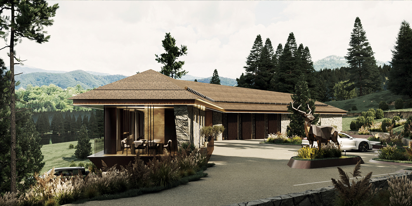 3D architecture archviz cabin CGI exterior forest Render visualization woods