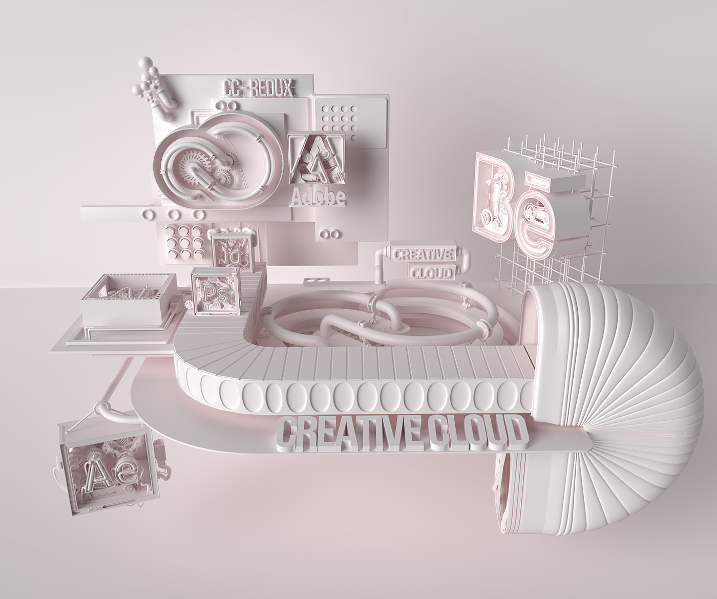 adobe Creative Cloud Illustrator 3D still life clouds pink