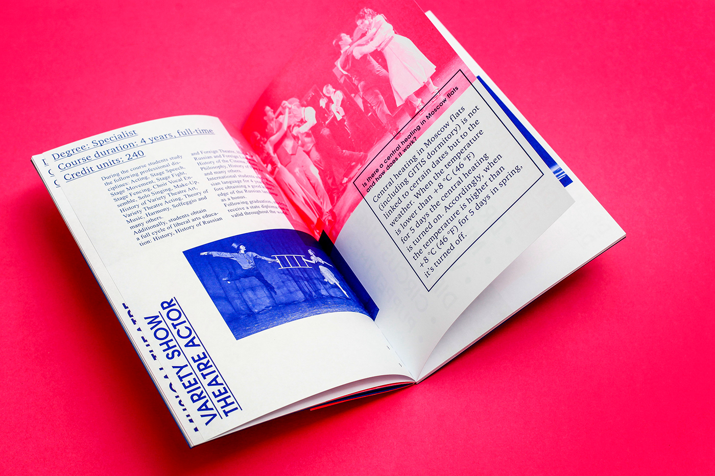 design graphic design  brochure Booklet GITIS Layout institute theater  Open Spine Binding neon