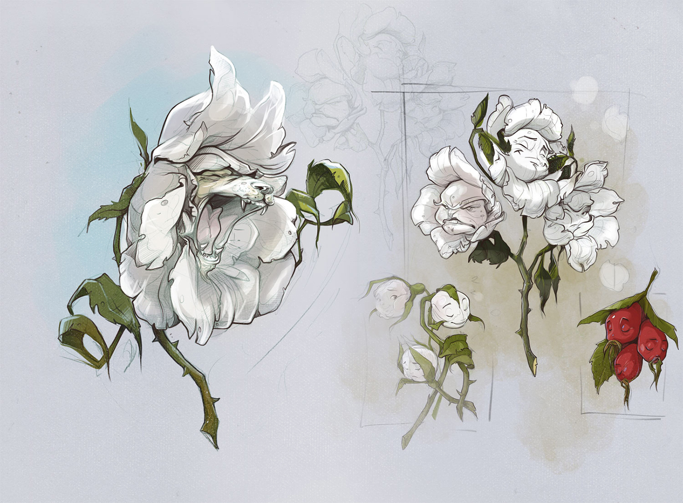 wild roses Plant lion wilderness Pencil drawing Character design  Participant of CGTrader digital art competition
