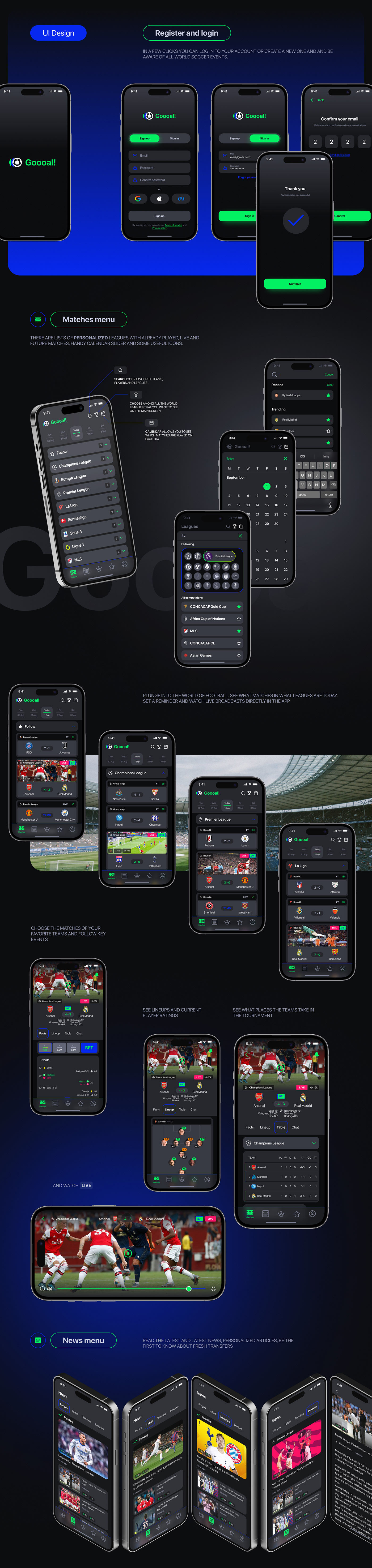 UI/UX Figma user interface app design mobile Mobile app design football football app graphic design 
